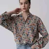 High-end European Designer Women Blouse T Shirts Långärmad Slå ner Collar Floral Print Tops Kvinnliga Fashion Blouses 210514