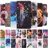 Flip Leather Wallet Fodral för iPhone 12 Pro Max Mini 11 x XR XS 6 7 8 Plus Målad Marmor Cat Unicorn Mandala Skull Butterfly Holder ID Card Cover