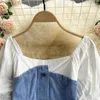 Jeans jurk vrouwen zomer mode patchwork O-hals korte mouw casual streetwear Koreaanse stijl meisjes A-lijn denim jurken 210603