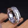 Wedding Rings Fashion 8MM Men's Silver Titanium Steel Ring Brick Pattern Brushed Double Groove Engagement Party Jewelry