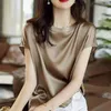 Silk Thin Short Sleeve Tops Korean Style Slip Woman Summer Clothes Elegant Black Brown Topps Solid Loose Plus Size 4xl