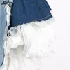 Kadın Ceketler Sling Denim Ceket Etek Kadın Korse Patchwork V Boyun Kolsuz Backless Seksi Fermuar Tasarımcı Düzensiz Hem Ince Mini