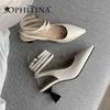 SOPHITINA Mature Pumps Women Ankle Buckle Strap Slingbacks Shallow High Quality Cow Leather Solid Shoes Strange Heel Pumps PO477 210513