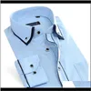 Męskie Podwójne Kołnierz Projekt Solidna Z Długim Rękawem Mężczyźni Sukienka Slim Fit ButtonDown White Office Smart Casual Męskie Koszule robocze 9W1VU Svzry