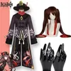 Anime Genshin Impact Hutao Cosplay Costume uniforme Wig Hat Hu Tao Vestido de estilo chinês Mulher Fantasmas de Halloween Acessórios Y0903