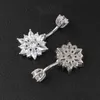 Belly Button Ring Real 925 Sterling Women Flower Zircon Clear Stones Jewelry Pure Silver Body Piercing