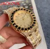 Relogio Masculino Diamond Mens Day Date Diamonds Zegarki Moda Czarny Dial Kalendarz Złota Bransoletka