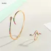 Color Stone Lucky Snake Banglr Ring Set Free Size Copper Bangle Bracelet With Gold Plating Cute Annimal Bangles