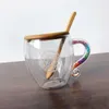 Tazza colorata con impugnatura diamante con cucchiaio in legno set regalo doppio isolamento a doppia tazza di vetro trasparente29446112193