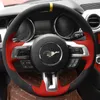 DIY Black Suede Leather Steering Wheel Red Stitch on Wrap Cover Fit For Ford Mustang 2015-2019 / Mustang GT 2015-2019