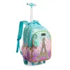 3 IN 1 School Children's Backpack with Wheels Kids Wheeled Bag Teenagers Girls Canvas Travel Trolley Bags 220210