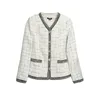 여성 재킷 자켓 양모 트위드 체크 무늬 패션 고품질 간단한 섹시한 슬림 OL 숙녀 코트 T