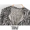 ONKOGENE Frauen Mode Mit Gebunden Animal Print Blusen Vintage V-ausschnitt Langarm Weibliche Shirts Blusas Chic Tops 210415