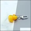 Key Rings Jewelry 1 Pc Resin Yellow Duck Keychain Ring For Women Gift Unique Funny Creative Colorf Simation Animal Bag Car F471 Y0414 Drop D