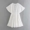 White Short Dresses Woman Summer Floral Cutwork Embroidery Sleeve Women Casual Ruffle Mini 210519