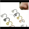 & Studs Drop Delivery 2021 Ring Fashion Stainless Steel Open Hoopheart Nose Rings Body Piercing Jewelry Bending Shape Cdxag