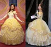 Film cosplay złoto quinceanera ubiera się od ramionowych sukni piłkarskiej Abendkleider Ruffles koronkowy gorset