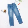 Kadın Mavi Yüksek Bel Kalem Kot Ince Düğme Cepler Bayanlar Denim Pantolon Bahar Vintage Streetwear Pantolon Kadın Alt 210616