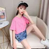 Kids Clothes Girls Embroidery For Tshirt + Denim Short Tracksuit Casual Style Children's 210528