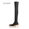 Mumani Dames To-the-Knee Laarzen Puntschoen Elasticiteit Flat-Bottebed Long High-Barrel Elastische Dikke Platform Laarzen 211012