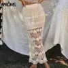 Aromski Czechy Crochet Kintted Long Maxi Spódnica Kobiety Vintage Bawełna Hollow Out Spódnicy Panie Letni Plażowy Ołówek 210621