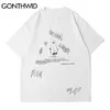 Gonthwid Tshirsts Streetwear Casual Gothic Punk Rock Cartoon Devil Stampa manica corta T-shirt in cotone hip hop harajuku tees top 210726