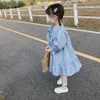 1-6 T Kızlar DR2021 Bahar Yeni Koreli Çocuk Giyim Bebek Kız Çiçek Uzun Kollu Diz Boyu Princotton Elbise X0803