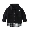 Mudkingdom Toddler Boys T Shirts Långärmad Barnkläder Patchwork Plaid Fashion Tops för 210615