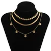 Copper Flat Chain Choker Necklace For Women Collar Multi Layered Round Sequin HerringBone Halsband Boho Jewelry Gift Chokers6256254