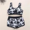 Sexy Women Crop Top High Waist Shorts Floral Bikini Set Beach Swimwear Swimsuit Soft&Comfortable Backless Design With Steel Ring 210702