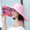 Breda randen hattar dubbel sida enkel vikbar solhatt strand kvinnor sommar uv skydd rese cap tie färgmönster tryck andas delm22