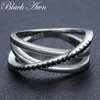 Black Awn Classic 925 Sterling Silver Fine Jewelry Baguet Row Engagement Black Spinel Wedding Rings for Women Bijoux Femme G006 X0715