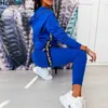 Två styck set kvinnor solid hoodied sweatshirtwoman byxor band patchwork brev print TRACKSUIT Kvinnor fickor dragkedja höst 210819