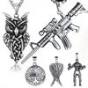 Retro Ancient Silver Hip Hop Necklace Jewelry Set rostfritt stål Motorcykelpistol Owl Angel Wing Tree of Life Pendant Halsband med 60 cm Chain for Woman Man Drop Ship Ship