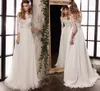 Vestidos de noiva elegantes 2021 Três mangas de trimestre Vestidos nupciais com beading Sashes Top Lace Chiffon Vestido de Noiva
