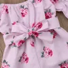 Sommar toddler baby tjejer kläder randig blommig tryck båge romer en bitar bodysuits 210528