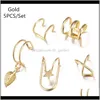 Urogowe kolczyki Dowód 2021 5pcs/Set Mankiet Gold/Sier Liście Niepierające klipy do uszu Fałszywe chrząstki biżuterii dla kobiet mężczyzn Qi8nz