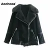 Aachoae hiver Streetwear fourrure Faux cuir veste femmes mode épais chaud manteau femme fermeture éclair ceintures vestes manteaux 210413