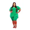 4x 5x Women Plus size Tracksuits solid color Two piece sets Summer clothing casual outfits short sleeve t shirt+shorts 5433