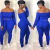 Designer Women Plus Sizes Tracksuits New Fashion Long Sleeve Off Shoulder Crop Top Leggings Sexy 2 Piece Sets Outfits Casual Sportswear