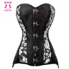 Sexy Zwart Satijn Wit Floral Print Burlesque Vrouwen Lange Denim Corset Jeans Gotische Kleren Bodyshaper Taille Trainer Corsets