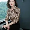 Sonbahar Uzun Kollu Kolye Şifon Kadınlar Tops Leopar Bayanlar Eğlence Moda Gömlek Ofis Lady Kadın Bluzlar 5947 50 210527