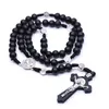 Black Fashion Wooden Rosary Elegant Cross Catholic Rosary Religious Beads Long Chains Necklace For Men Women