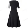 Nice-forver wiosna retro kontrast kolor patchwork sukienki liniowe biznesowe flary huśtawka damska sukienka A239 210419