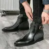 Män skor 2021 Ny våren höst Botiner Boots Buckle Ankle Slip On Simplicity Round Toe PU Läder Klänning Klassisk Bekväm Office DH571