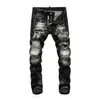 Hommes Rips Stretch Jeans Noir Mode Slim Fit Lavé Motocycle Denim Pantalon Panneaux Hip HOP Pantalon # 601