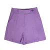 Printemps femmes taille haute volants lâche violet Shorts été décontracté femme jambe large droite Ins dames noir 210430