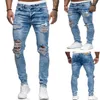 Джинские штаны Streetwear Хипстер Летний мужской уличный стиль разорвал джинсы повседневные джинсовые молния брюки мужчины осень мода SLIM 211011