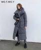 WOTWOY Winter Verdickung X-Long Parkas Frauen Breite Taille Lose Baumwolle Gepolsterte Jacken Weibliche Grün Grau Schärpen Warme windjacke 210916