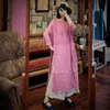 Johnature Vintage Pembe O-Boyun Kadın Bölünmüş Uzun Gömlek Yaz Rahat Dokuz Çeyrek Kol Gevşek Retro Bluzlar 210521